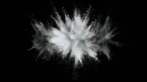 Freeze Motion White Color Powder Exploding Black Background Abstract Shape — Stock Photo, Image