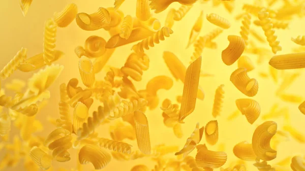 Tør Pasta Mix Flyver Luften Fryse Bevægelse Italiensk Mad Close - Stock-foto