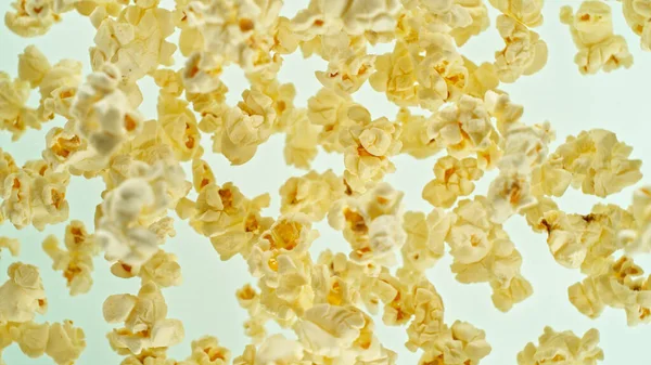 Freeze Motion Flying Popcorn Air Top View — Stock Photo, Image