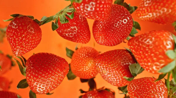 Toppskudd Med Jordbær Lufta Frisk Sommerfruktbakgrunn – stockfoto