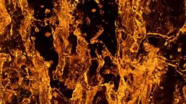 Süper Yavaş Su Sıçratan Viski, yakın plan. High Speed Cinema Camera 'da çekildi, 1000 fps. Üst Görünüm Kompozisyonu. Siyah Arkaplan.