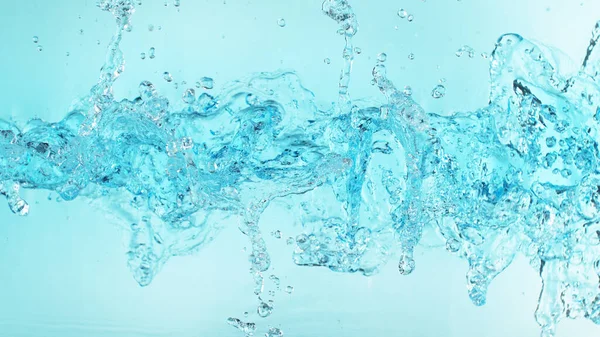 Abstraktes Wasser Spritzt Vereinzelt Auf Blauem Hintergrund Gefrierbewegung Aufbau Über — Stockfoto