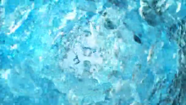 Super Slow Motion Splashing Water Wave Ice Cubes Creating Tunnel — Stock Video