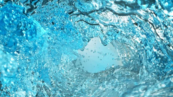 水の表面 トンネル形状スプラッシュのテクスチャ 抽象飲料の背景 凍結運動 — ストック写真