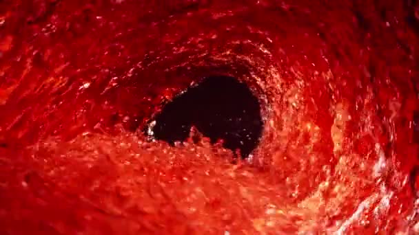 Super Slow Motion Splashing Red Wine Wave Criando Forma Túnel — Vídeo de Stock