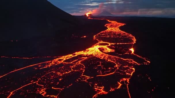 Filmato Aereo Panoramico Dell Eruzione Del Vulcano Litli Hrtur Islanda — Video Stock
