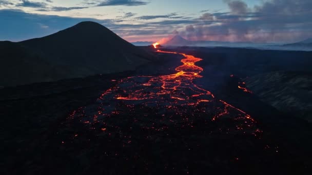 Luchtfoto Panoramische Beelden Van Litli Hrtur Vulkaanuitbarsting Ijsland 2023 Fagradalsfjall — Stockvideo