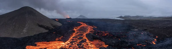 Vista Panorámica Aérea Erupción Del Volcán Colina Litli Hrutur Sistema — Foto de Stock