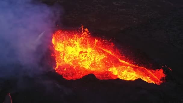 ภาพพาโนรามาทางอากาศของการระเบ ดของภ เขาไฟ Litli Hrtur ไอซ แลนด 2023 ฟาแกราด ฟยอล — วีดีโอสต็อก