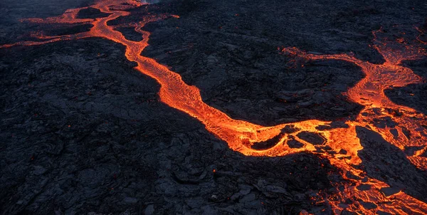 Вид Воздуха Распространение Расплавленной Лавы Вулкана Красивые Природные Силы Создают — стоковое фото