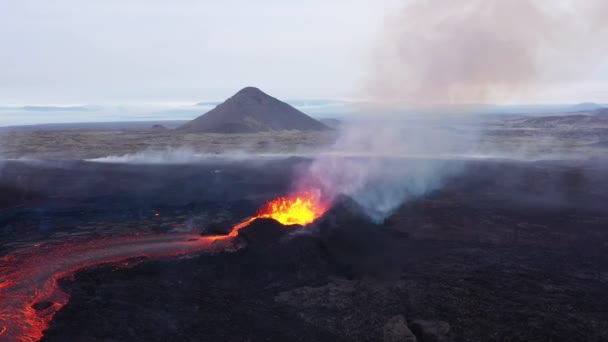 Luftaufnahmen Des Vulkanausbruchs Litli Hrtur Island 2023 Fagradalsfjall Drohnenaufnahmen Lava — Stockvideo