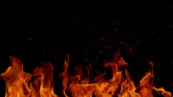 Super Lent Mouvement Feu Isolé Sur Fond Noir Abstract Flames — Video