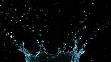 Siyah arka planda su kruvazörü şeklindeki süper yavaş çekim. Yüksek hızlı sinema kamerası, 1000fps.