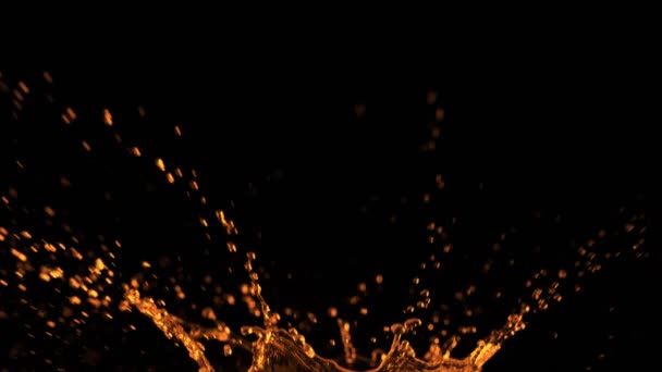 Super Slow Motion Splashing Golden Liquid Isolated Black Background Filmed — Stock Video
