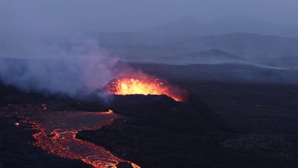 Панорамные Кадры Извержения Вулкана Литли Хртур Исландия 2023 Фаградальс Запись — стоковое видео