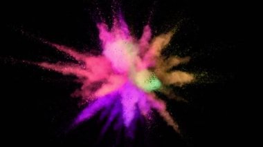 Renkli Toz Patlamasının Süper Yavaş Hareketi. Yüksek Hız Sineması Kamerası 'nda çekildi, 1000fps. Kara Arkaplanda İzole Edilmiş.