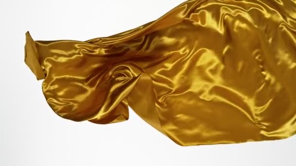 Супер Медленное Движение Ожидании Золотой Сатиновой Ткани Снято High Speed — стоковое видео