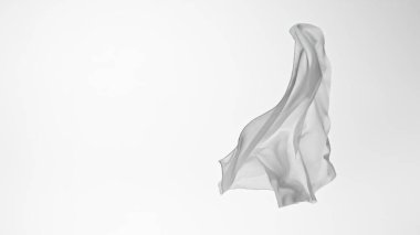 Pürüzsüz Beyaz Şeffaf Kumaş Beyaz Arkaplanda Ayrı Kaldı. Freeze Motion 'da Uçan Kumaşın Dokusu.