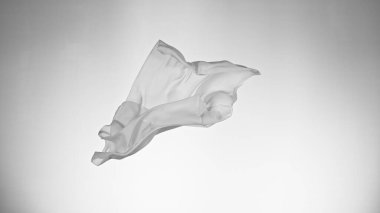 Pürüzsüz Beyaz Şeffaf Kumaş Beyaz Arkaplanda Ayrı Kaldı. Freeze Motion 'da Uçan Kumaşın Dokusu.