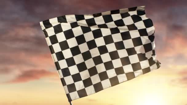 Checkered Race Flag Waving Continuously Wind 1000Fps Racing Flag Blur — Stock Video