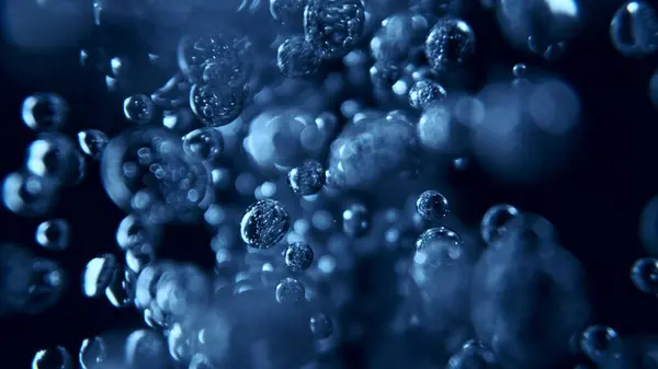 Nestemäiset Kuplat Vedessä Molekyyli Nesteessä Super Makro Shot Yksityiskohtaisen Kuplivaa — kuvapankkivalokuva