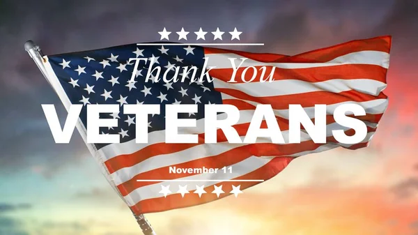 Happy Veterans Day American Flag Text Thank You Veterans Sky — Stock Photo, Image