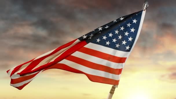 Super Zeitlupe Der Wehenden Flagge Der Usa Mit Himmel Hintergrund — Stockvideo