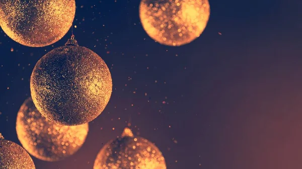 Kerstballen Met Vallende Glinsterende Deeltjes Mooie Decoratieve Achtergrond Met Kerst — Stockfoto