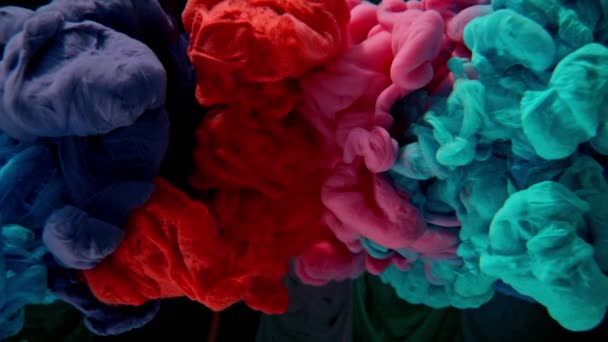 Super Slow Motion Colored Paints Mixing Water Isolated Black Background — Stock Video
