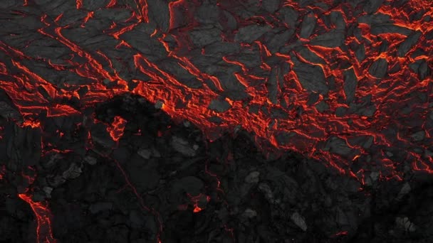 Панорамные Кадры Плавающей Лавы Потоке Кадры Дрона Лава Распространяется Кратера — стоковое видео