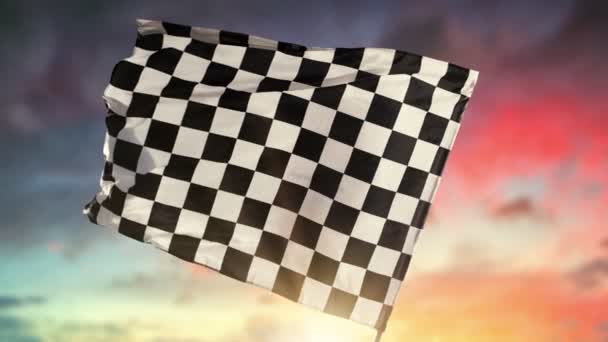 Checkered Race Flag Viftar Kontinuerligt Vinden 1000 Fps Racing Flagga — Stockvideo
