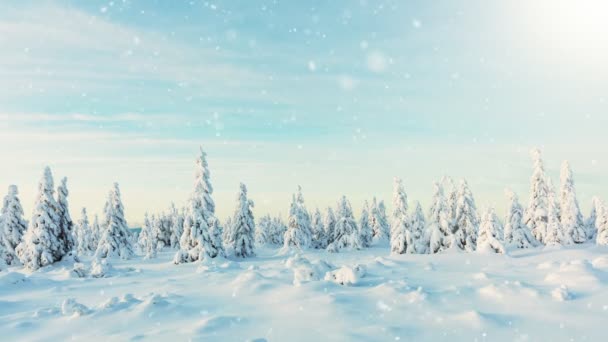 Rallentatore Caduta Neve Con Paesaggio Invernale Sullo Sfondo Caduta Della — Video Stock