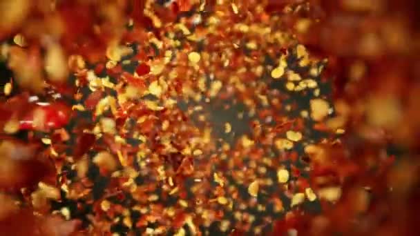 Super Slow Motion Falling Rotating Chilli Spices Mix Filmed High — Stock Video