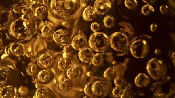 Super Slow Motion Bubbling Golden Liquid Detalhes Tiro Macro Extremo Videoclipe