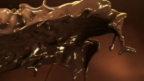 Splashing Smeltet Chokolade Flyver Luften Abstrakt Form Chokolade Stock-billede