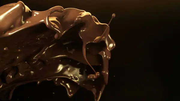Spritzende Geschmolzene Schokolade Fliegt Der Luft Abstrakte Form Der Schokolade lizenzfreie Stockbilder