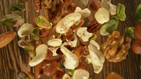 Freeze Motion Flying Nuts Mix Group Various Kind Nuts Falling Stock Picture