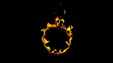 Ateş Çemberi Kara Arkaplan 'da izole edildi. Yanan Yüzüğün Dokusu.