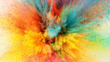 Renkli Toz Patlamaları, Holi Duman Renkleri. Soyut Renkli Tozların Dondurma Hareketi. Beyaz Arkaplanda İzole Edilmiş.