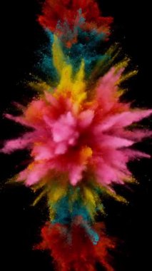 Renkli Toz Patlamasının Süper Yavaş Hareketi. Yüksek Hız Sineması Kamerası 'nda çekildi, 1000fps. Dikey Görünüm Oranı.