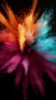 Renkli Toz Patlamasının Süper Yavaş Hareketi. Yüksek Hız Sineması Kamerası 'nda çekildi, 1000fps. Dikey Görünüm Oranı.