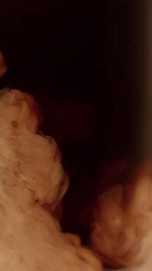 Extreme Close-Up 'ta Süt İçeceğinin Süper Yavaş Hareketi. High Speed Cinema Camera 'da çekildi, 1000 fps. Dikey Bileşim.