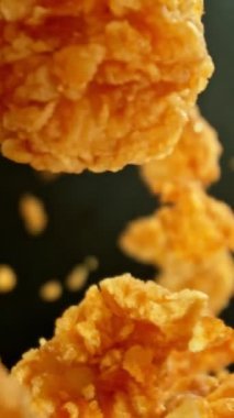 Uçan Kızarmış Tavukların Süper Yavaş Hareketi. Yüksek Hız Sineması Kamerası 'nda çekildi, 1000fps. Dikey Görünüm Oranı.