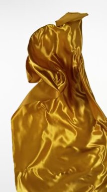 Altın Saten Kumaşın Süper Yavaş Hareketi. High Speed Cinema Camera 'da çekildi, 1000 fps. Beyaz Arkaplanda İzole Edilmiş.