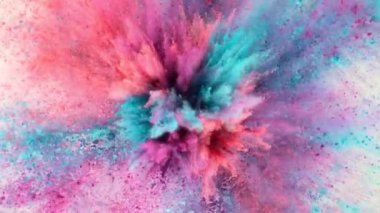 Dönen Kameralı Süper Yavaş Renkli Toz Patlaması. Yüksek Hız Sineması Kamerası 'nda çekildi, 1000fps. Beyaz Arkaplanda İzole Edilmiş.