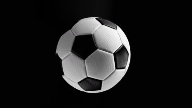 Süper Yavaş Hareketli Futbol Topu Hareketi. Kara Arkaplan 'da izole edilmiş. Üst Manzara. Yüksek Hız Sinema Kamerası, 1000fps.