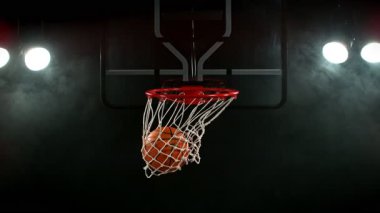 Basketbol topunun sepete vuruşunun süper yavaş çekimi. Yüksek hızlı sinema kamerasıyla çekildi, 1000fps. Hız rampası etkisi.