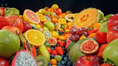 Çeşitli Taze Meyveler 'in çeşitli çeşitleri. Yiyecek Arkaplanı.