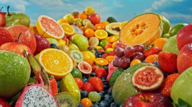 Çeşitli Taze Meyveler 'in çeşitli çeşitleri. Yiyecek Arkaplanı.