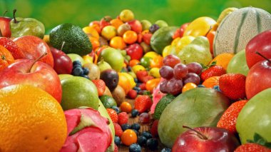 Çeşitli Taze Meyveler 'in çeşitli çeşitleri. Yiyecek Arkaplanı.